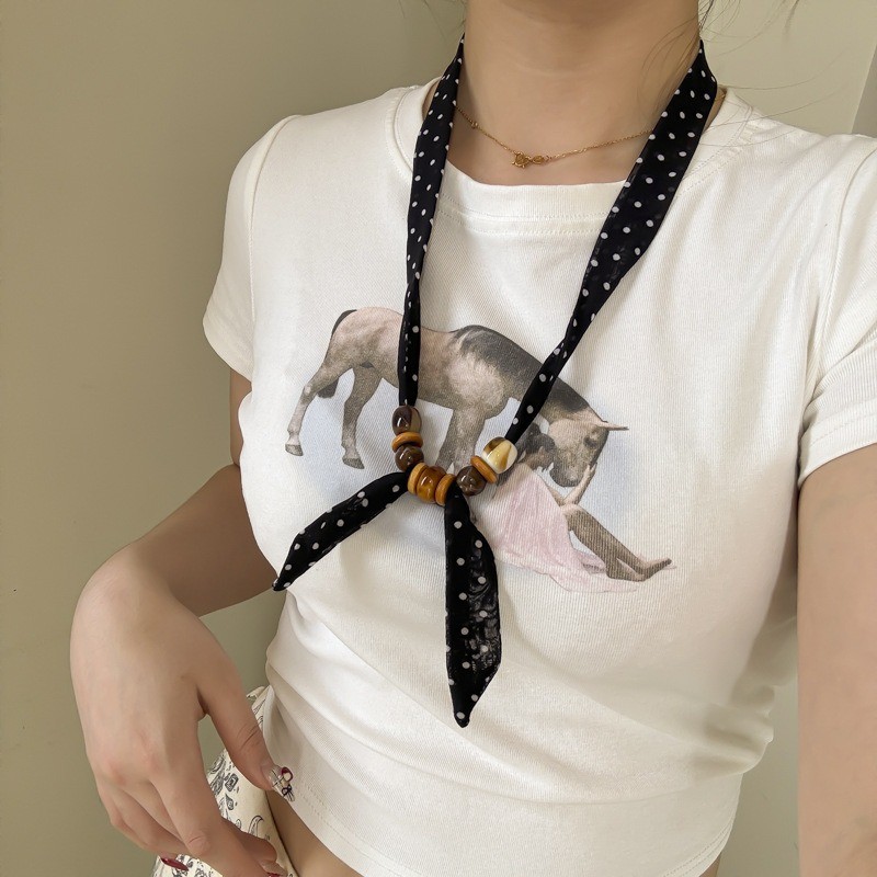 Hoa Thời Trang Vòng Cổ Mới Retro Đính Hạt Khăn Lụa Vòng Cổ Người Phụ Nữ