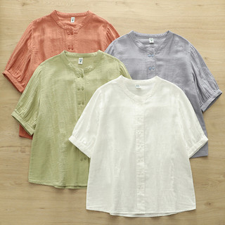 [Hàng có sẵn] Áo sơ mi nữ 100% sợi Cotton chất lượng cao 2026 Áo sơ mi ngắn tay hai ngực mùa hè
