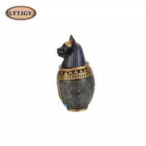 Bastet Cat Head Jar Collectible Baset Canopic Jar Tay nghề chi tiết Feline Deity Jar Urn cho chủ sở hữu thú cưng, Người đam mê Ai Cập học