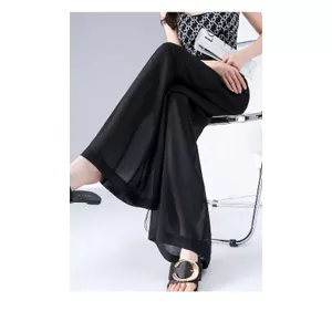Quần lưới màu đen nữ mùa hè Phong cách mới Quần voan ống rộng bán chạy thon gọn hơn Thiết kế khăn choàng eo cao Niche