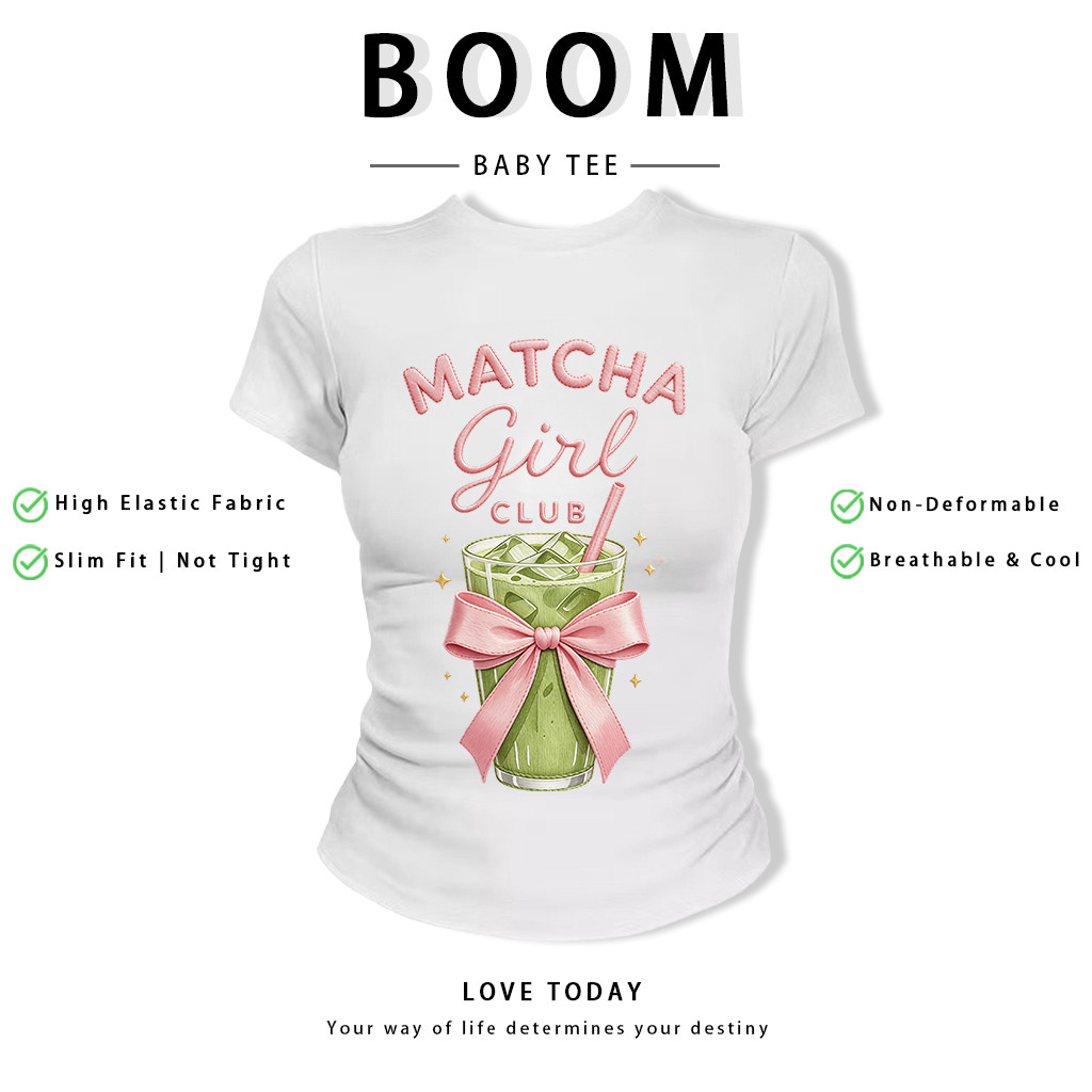 BOOM Áo Baby Tee Nữ Cotton Ôm Body-Áo Thun Ngắn Tay Y2K In Hình PhongCách Mùa Hè, Cổ Tròn Hàng Đầucách hàn quốc phongG26
