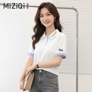 【MIZIQI】áo kiểu nữ Áo thun ngắn tay cổ polo cotton nguyên chất dành cho nữ, áo đi làm mùa hè