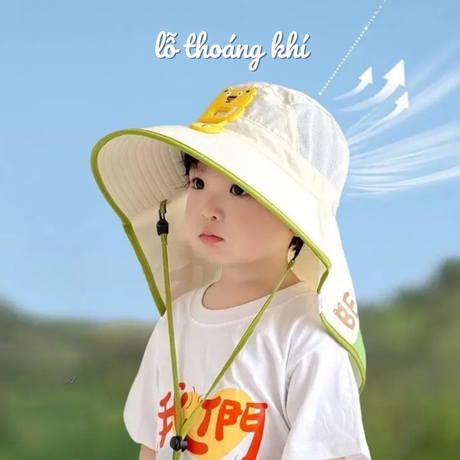 Mũ Chống Nắng Trẻ Em HomeMate Vành Rộng Kèm Khăn Che Cổ, Nón Chống Tia UV Cho Bé Đi Biển Có Dây Đeo & Còi An Toàn