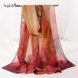 AqToCna Nhiều Màu Chuyển Màu Hoa Hồng Hoa Voan Khăn Cho Nữ Foulard Lá Sen Khăn Dài Thanh Lịch Mùa Hè AqToCna