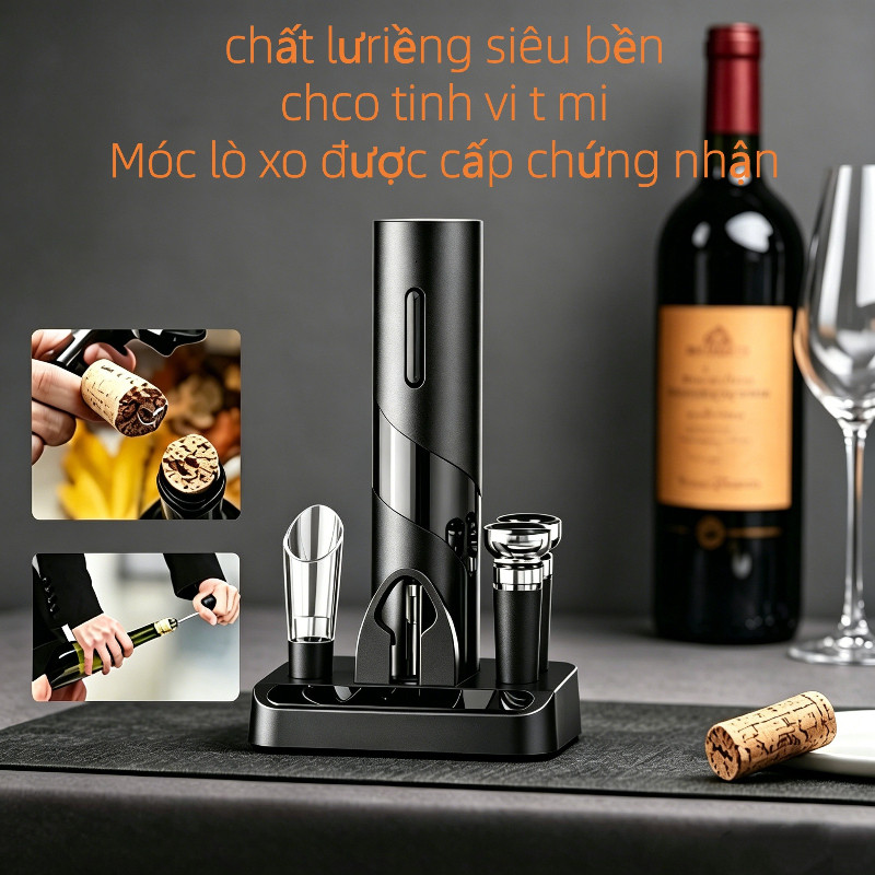 Dụng cụ mở nút chai rượu vang đỏ tự động tích hợp lưỡi cắt, bao gồm cáp sạc, một phụ kiện nhà bếp tiện lợi