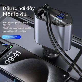 🔥 Tẩu Sạc Ô Tô 120W 4in1 Cao Cấp Dây Rút Tự Động Thu Gọn Sạc Nhanh Đa Năng Type-C Lightning Cho iPhone Samsung Xiaomi Bảo Hành 12 Tháng