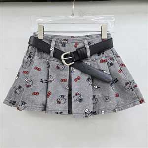 Váy Ngắn Denim Xếp Ly In Hình Ngọt Ngào Nữ Mùa Hè 2026 Phong Cách Mới Cao Cấp Hông Chống Xước Váy Chữ a Tren