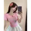 Áo thun ngắn tay vai trước Dopamine Bow Knot Nữ mùa hè Pure Desire Sweet Hot Girl Short Style Card Eo Small Top H