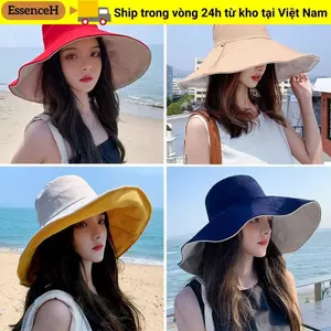 Mũ đi biển ESSENCEH, Mũ xô vành lớn di động, Mũ Panama hai mặt có thể gập lại mùa xuân mùa hè dành cho nam giới