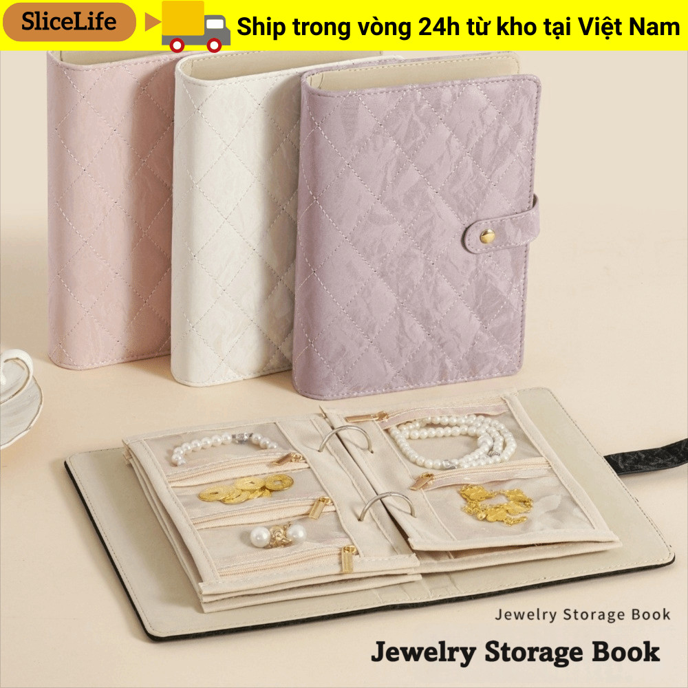 Sách lưu trữ chất kết dính vòng cổ SLICELLIFE, Sách lưu trữ trang sức nhung trong suốt, có túi dây kéo Túi lưu trữ bằng da PU sang trọng để trang sức