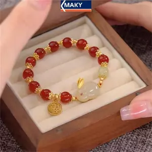 MAKY Phước Lành - Vòng Tay Tình Bạn Thỏ, Hạt Đá Tự Nhiên, Trang Sức Thời Trang Cho Nữ