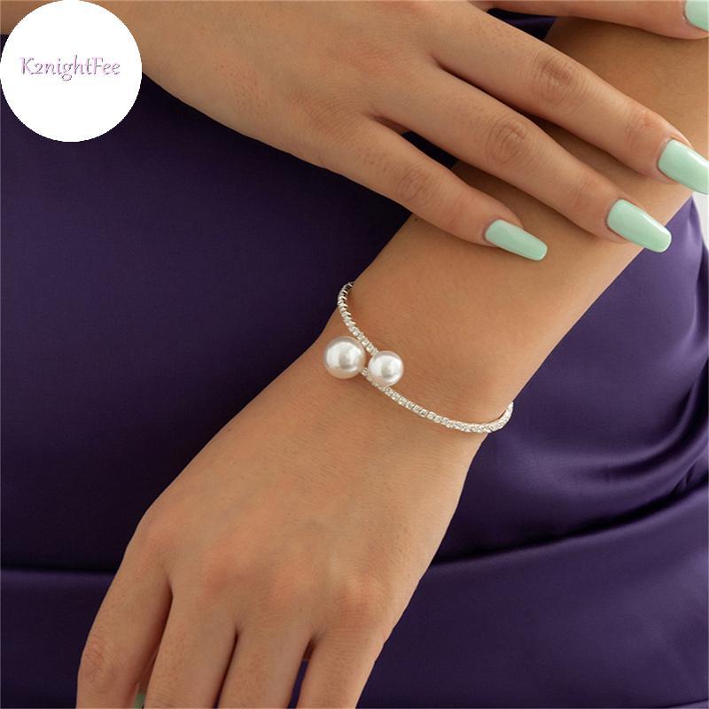 Vòng tay ngọc trai và pha lê điều chỉnh được - Quà tặng thời trang cho cô dâu