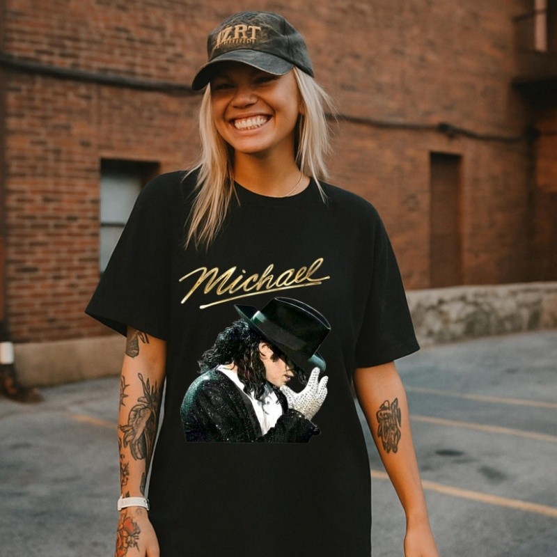 Áo thun unisex tay ngắn phong cách Michael Jackson thời kỳ 90, chất liệu cotton dày