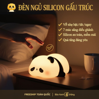 Panda Silicone Đèn Ngủ LED Cảm Ứng Mầm Non Đầu Giường Hẹn Giờ USB Sạc Màu Thay Đổi