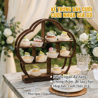 Khay đựng đồ đa ngăn bát giác Vintage Hạt gỗ nhựa trưng bày đám cưới Khay tráng miệng