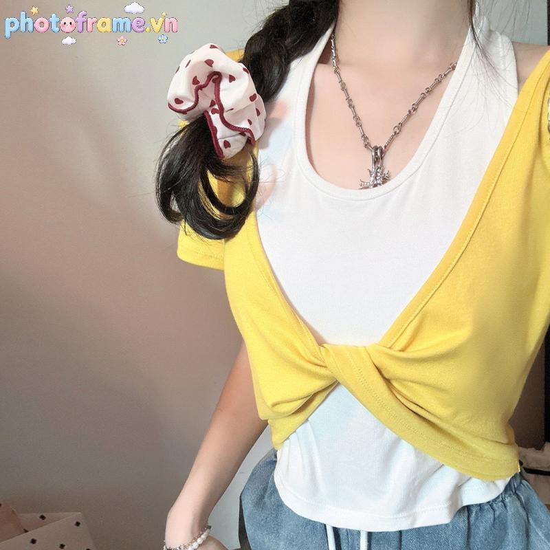 Khung Ảnh Mùa Hè Với Áo Thun Ngắn Mỏng, Thiết Kế Màu Sắc Tương Phản Và Miếng Lót Ngực Cố Định