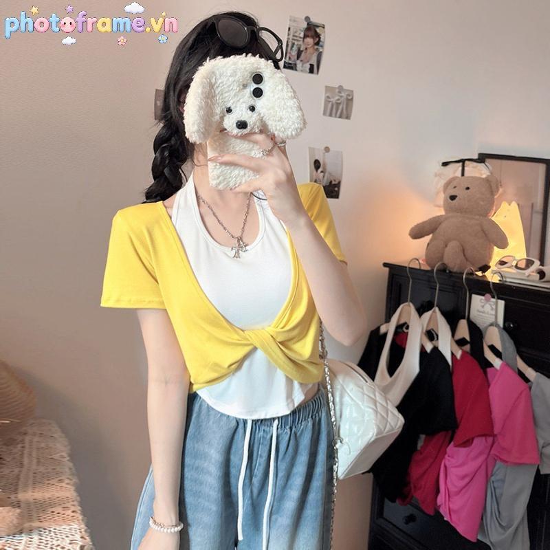 Khung Ảnh Mùa Hè Với Áo Thun Ngắn Mỏng, Thiết Kế Màu Sắc Tương Phản Và Miếng Lót Ngực Cố Định