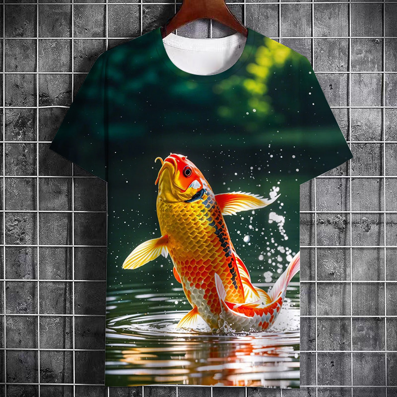 Họa tiết cá Koi in 3D unisex mùa hè tay ngắn cổ tròn