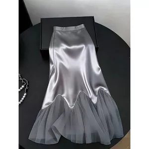 Váy Nửa Chiều Satin Xám, Thiết Kế Độc Đáo Phong Cách Phương Tây