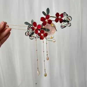 Cổ Hanfu Kẹp Tóc Vải Tua Rua Kẹp Tóc Retro Mới Trung Quốc Sườn Xám Đầu Kẹp Tóc Mũ Đội Đầu