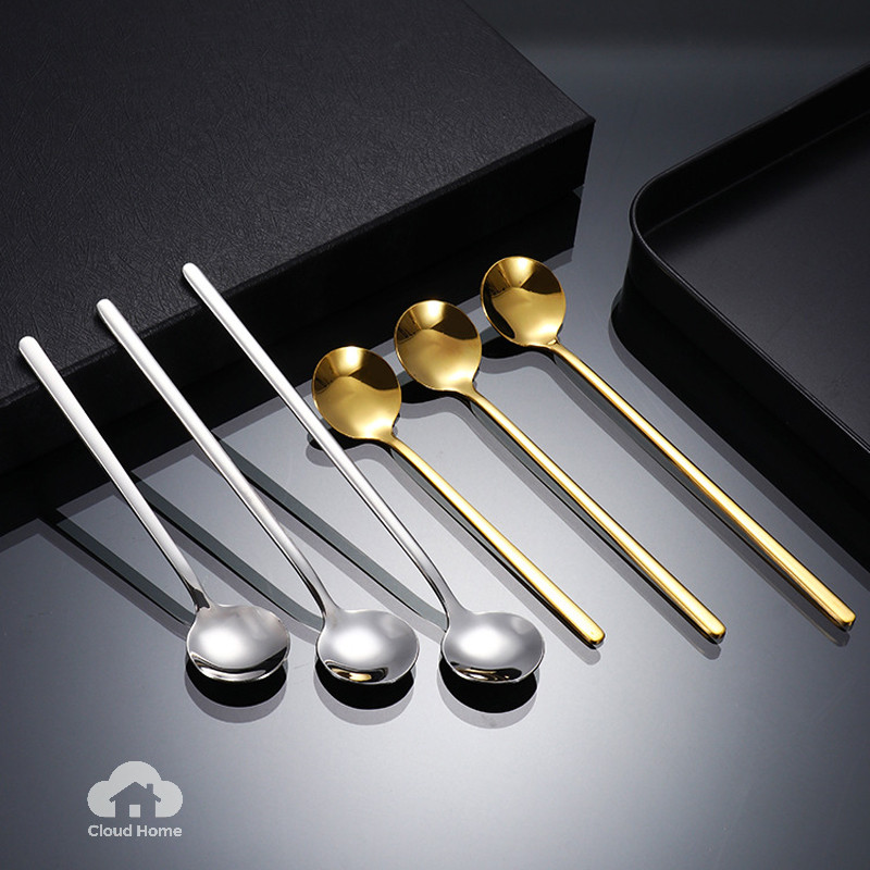 🌤️COD🌤️Thìa inox pha cà phê mạ vàng cao cấp sang chảnh 17CM Muỗng pha trà dễ thương cán dài