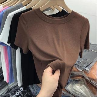 [Tùy chọn nhiều màu] Áo thun mặt nạ màu trơn cao cấp dành cho nữ tay ngắn mùa hè Slim-Fit Slimmer Look Bottoming Shirt Top e