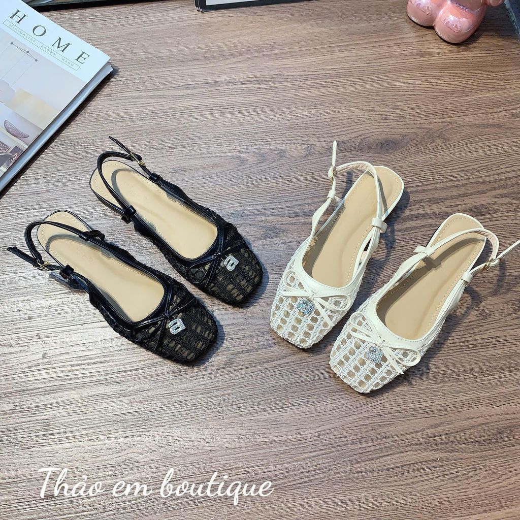 [Thảo Em - SL622] Sục lưới nữ đế bệt mũi vuông phối nơ [Sẵn Hàng].