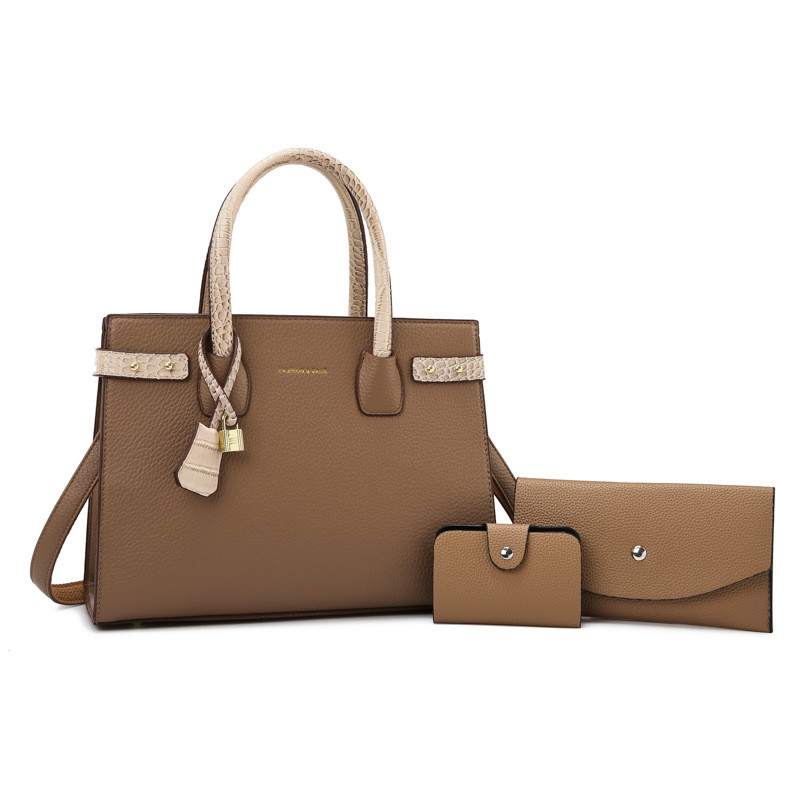 Authentic new women's handbag set, European and American fashion retro three-piece set, simple shoulder and crossbody bag