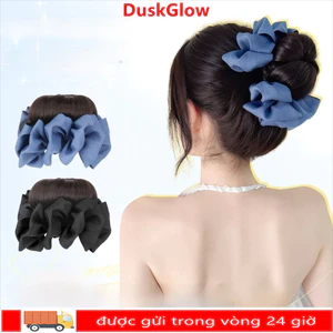 DUSKGLOW Bun Head Tóc Giả, Ruy Băng Nơ Tóc Bun Móng Vuốt Kẹp, Tổng Hợp Lông Tơ Đen Tóc Nữ