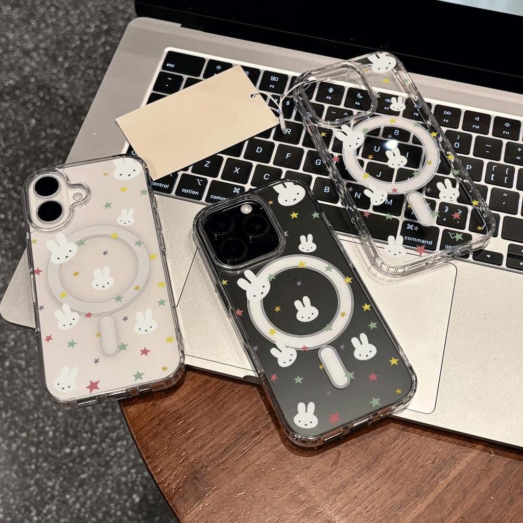 Thỏ nhỏ saoVỏ hút từ trong suốt phù hợp với vỏ điện thoại 17/16 Pro, iPhone 15