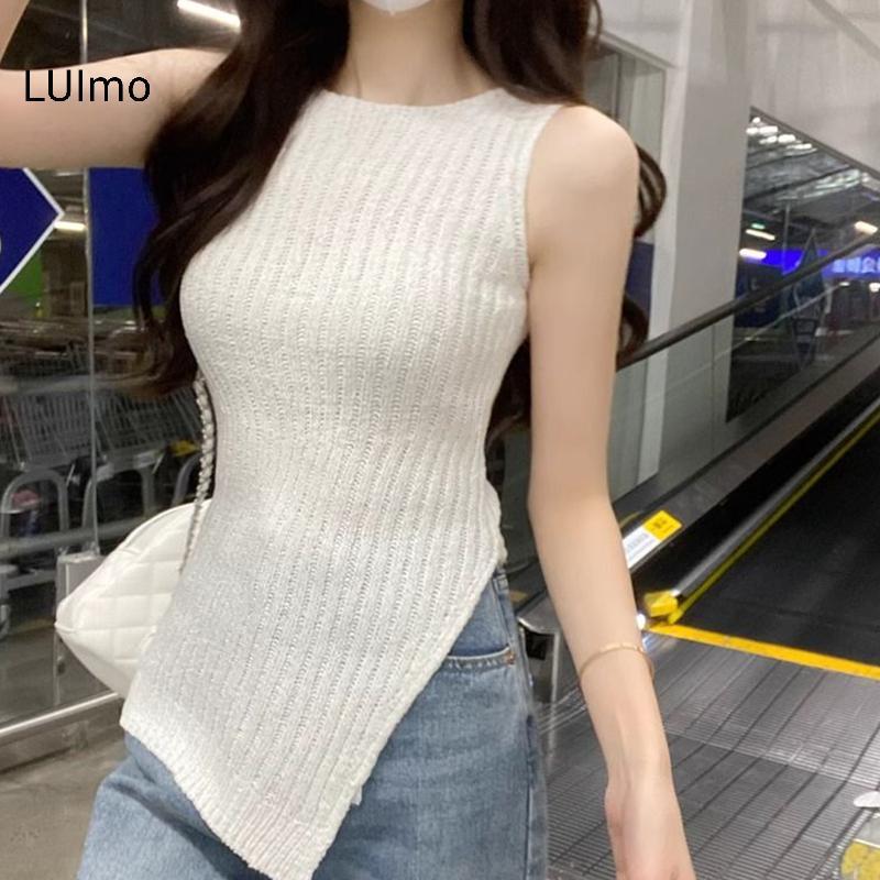 LUImo Mùa Hè Mới Thiết Kế Thời Trang Dệt Kim Camisole Top Khe Mỏng Phù Hợp Với Nữ SBS