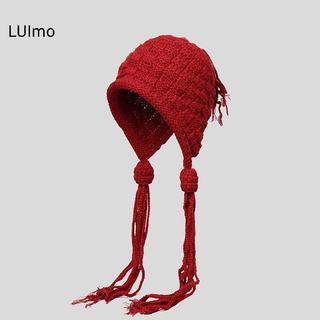 LUImo 1 Handmade Móc Màu Sợi Nón Dành Cho Nữ Thời Trang Mùa Đông Nitted Beanie Cap Earflap sel Pompom Hat SBS