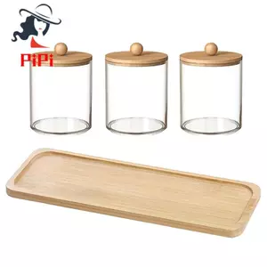 4 Cái / bộ, 3 Đũa / Quả Bóng / Miếng Lót Với 1 Khay Tre Tủ Quần Áo, Lọ Có Nắp Tre, Hộp Đựng Phòng Tắm Trong Suốt