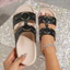 Mặc Bên Ngoài Dép Slip-On Màu Đen Trang Trí Vòng Tròn Giày Đế Bằng Thoải Mái Đơn Giản Hai Lớp Ngà Trắng Flat Dép Nữ DDTA