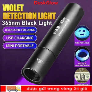 Đèn pin cực tím DUSKGLOW, Đèn pin UV cầm tay 365nm, Dụng cụ phát hiện ánh sáng đen có thể sạc lại có thể phóng to di động
