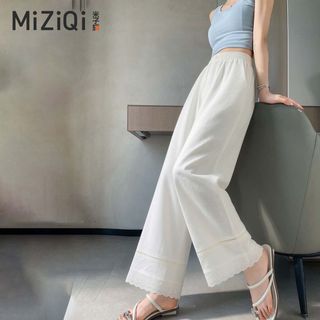 [MIZIQI] Quần dài đến mắt cá chân eo cao mùa hè dành cho nữ, Quần ren thẳng