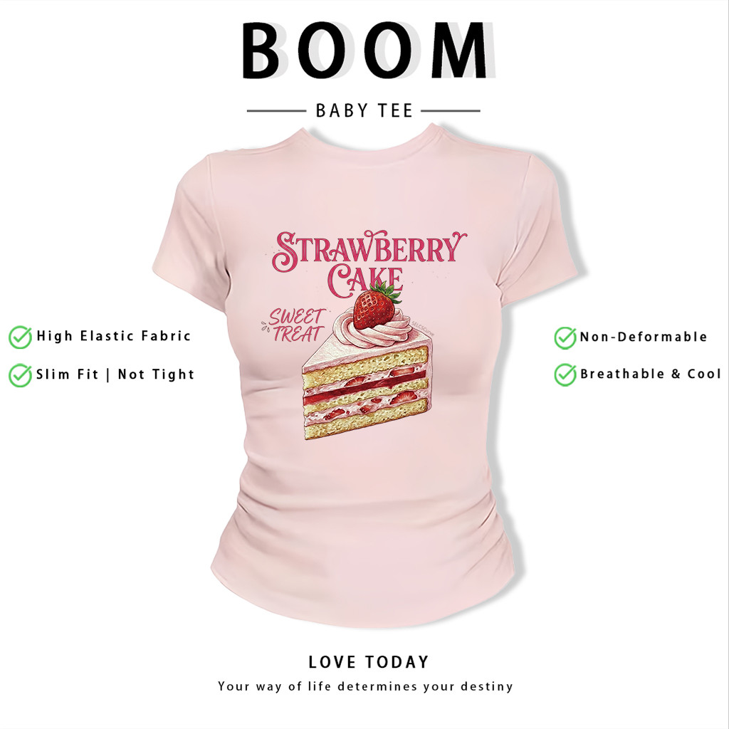 BOOM Áo Baby Tee Nữ Cotton Ôm Body-Áo Thun Ngắn Tay Y2K In Hình PhongCách Mùa Hè, Cổ Tròn Hàng Đầucách hàn quốc phongG94