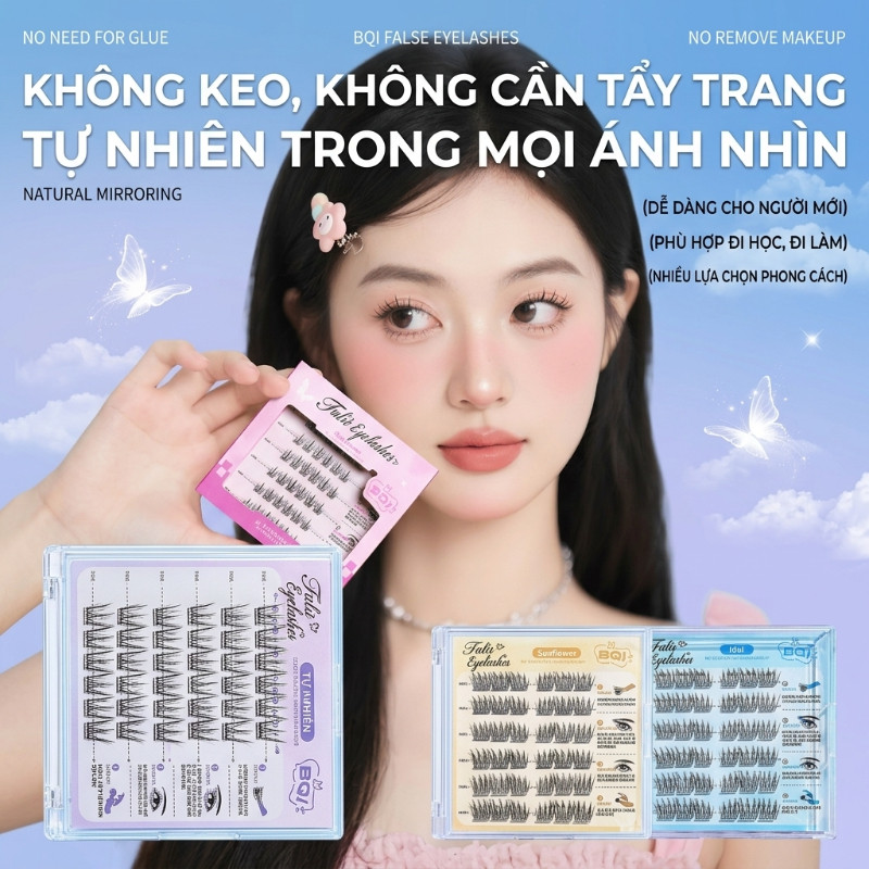 Mi giả tự dính chất lượng cao, dải keo dính chắc nhưng dễ tháo, phù hợp mọi loại mí mắt, kể cả người nhạy cảm