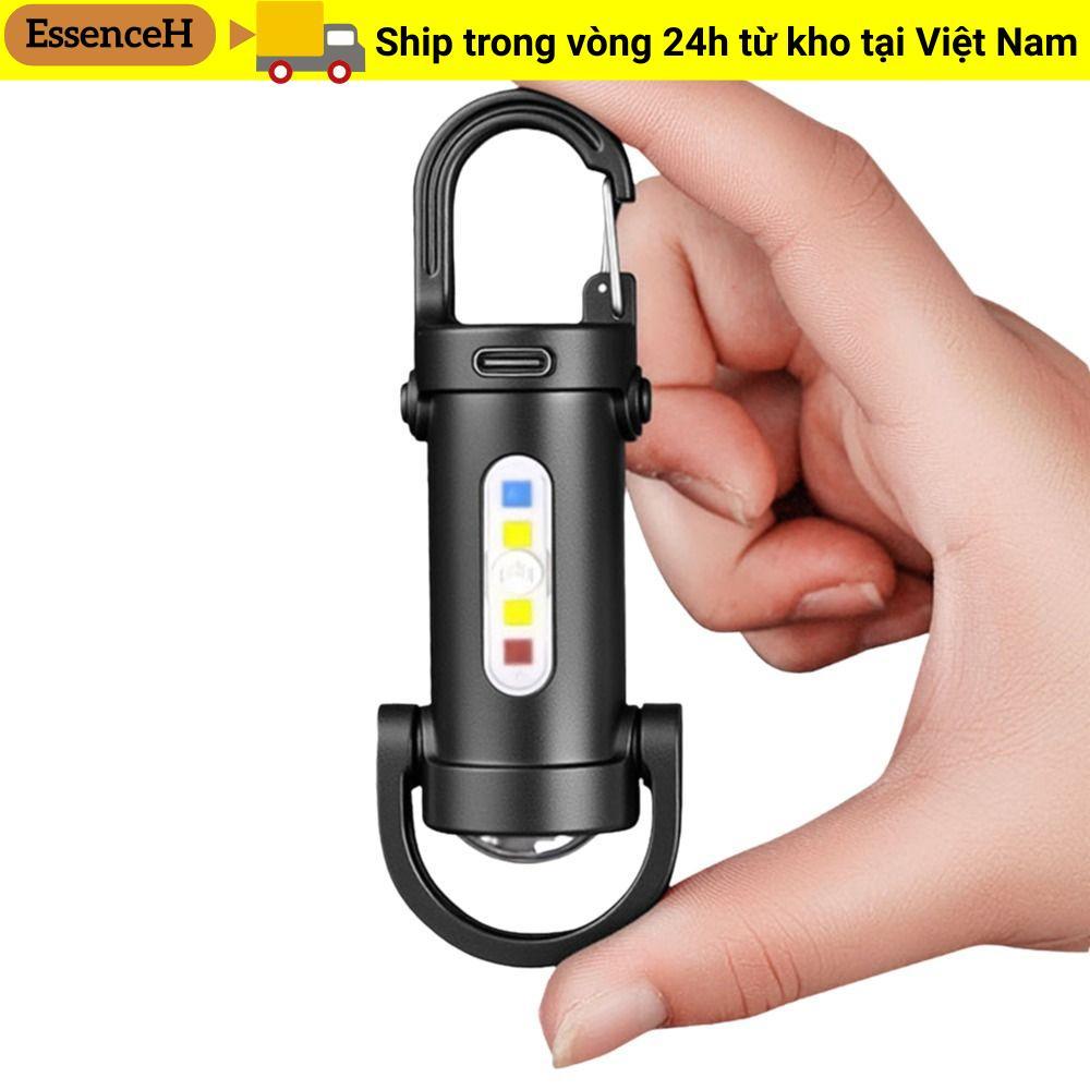 Đèn pin móc khóa ESSENCEH, COB LED sạc USB, mini di động, đèn đỏ/xanh, dùng cắm trại, tìm kiếm, đi bộ