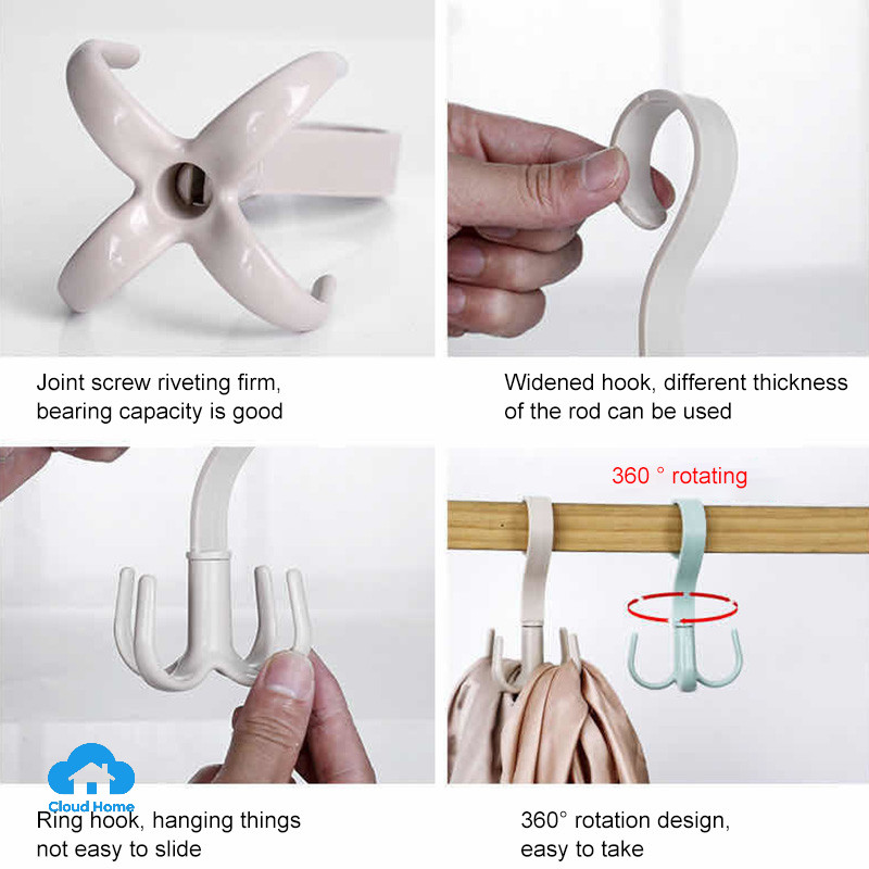🌤️COD🌤️Móc nhựa treo phơi đồ 4 cạnh, móc treo 4 chấu xoay 360 độ tiện ích
