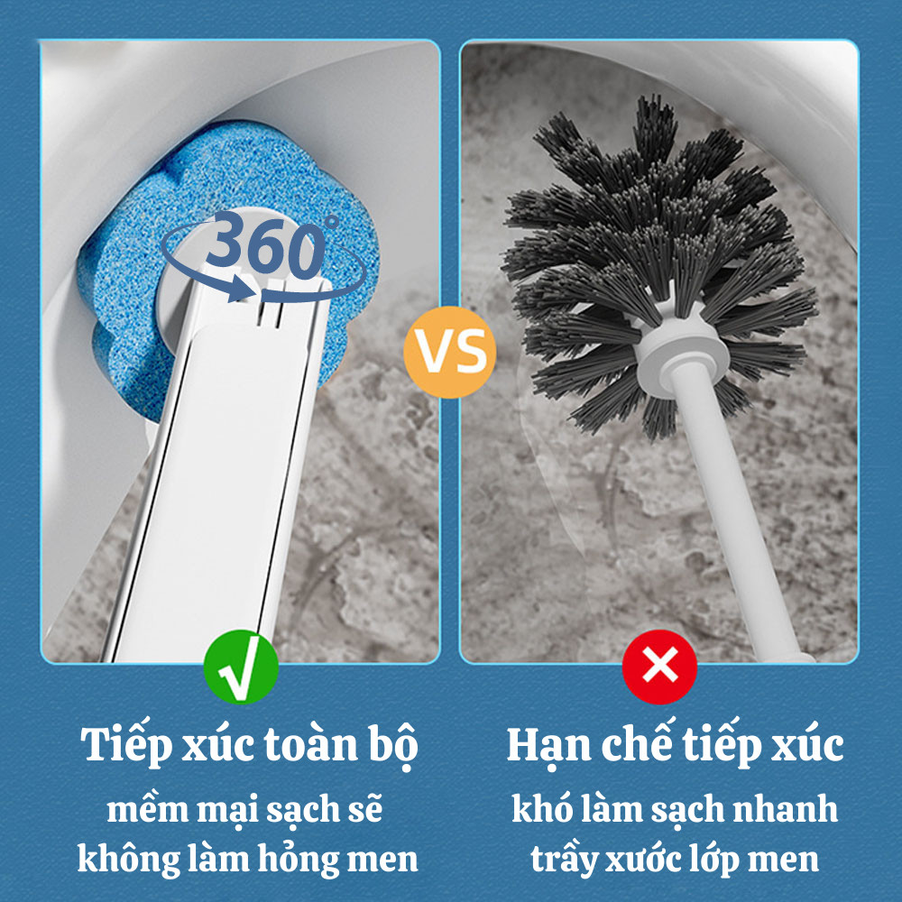 Bộ Cọ Toilet HomeMate Dùng Một Lần Xoay 360°, Cọ Vệ Sinh Gắn Tường Không Cần Khoan Kèm Đầu Thay Thế