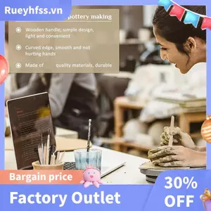 17 Dụng cụ điêu khắc gốm & đất sét, Dụng cụ hai mặt, gốm sứ Tay cầm bằng gỗ mịn để cắt tỉa, họa tiết dập nổi