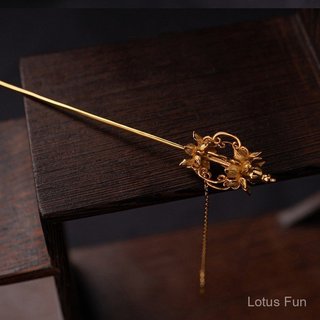 Hanfu Phụ Kiện Sterling Bạc Mạ Vàng Kẹp Tóc Ming Made Di Bun Palace Phong Cách Độc Đáo Chín Vòng Dính Bước Lắc