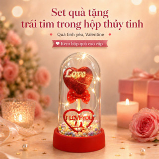 Hộp quà hoa bất tử – Trái tim, hoa hồng, bóng bay chữ S, đèn LED, quà bạn thân & sinh nhật – Món trang trí bàn đẹp