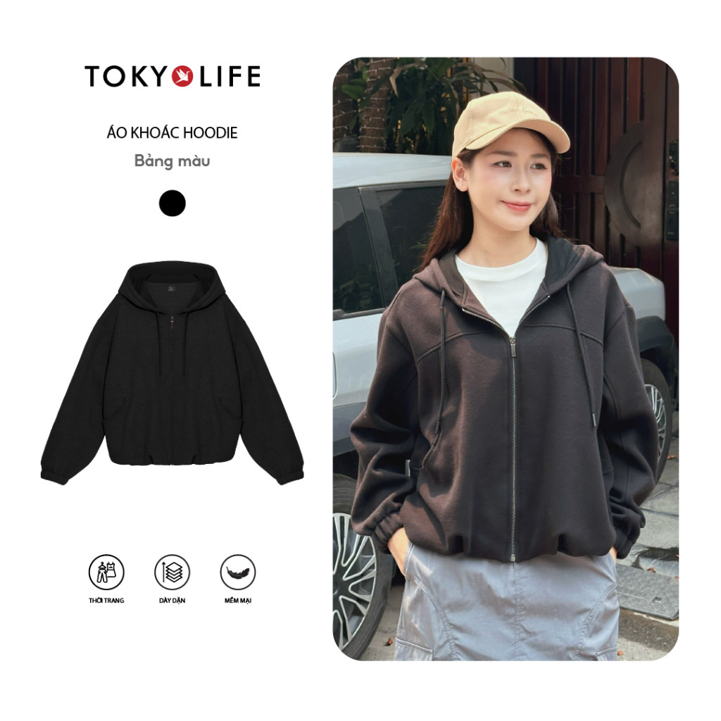 Áo Khoác Hoodie Nữ Mũ Liền Vải Xốp Có Dây Rút Kiểu Dáng Trẻ Trung Năng Động 40004993