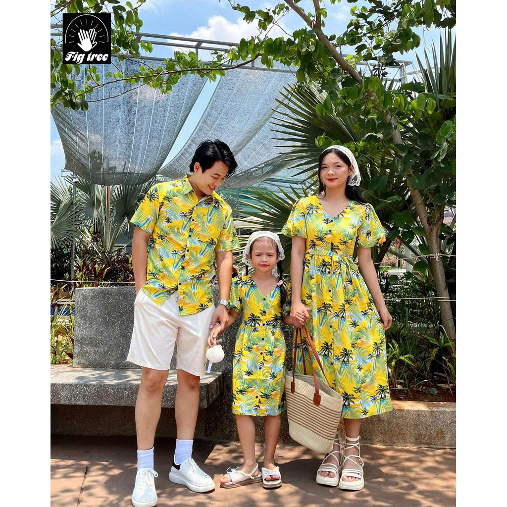 Đồ Gia Đình Đi Biển, Du Lịch Fig Tree, Họa Tiết Cây Dừa Vàng Nổi Bật , Hàng Thiết Kế, MS 193