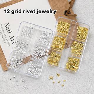 [Bea-t] 6 / 12 Lưới Trộn Đinh Tán Móng Tay Vàng / Bạc Ngôi Sao Ánh Sáng Móng Tay Nghệ Thuật Quyến Rũ Phụ Kiện Ánh Sáng Ngôi Sao Đồ Dùng Làm Móng Tay [[Mới]