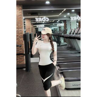 Bộ thể thao HT05 tập gym, yoga aerobic áo cộc tay quần lửng chất thun lạnh mẫu mới