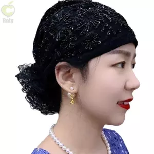 Khăn trùm đầu Roly vỏ tóc trắng thêu hoa, co giãn thoáng khí cho mùa hè