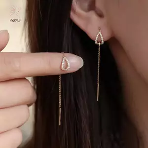 Hnkmp Cặp Tai Thả Dây Dài Treo Bông Kim Cương Giả Xuyên Ren
